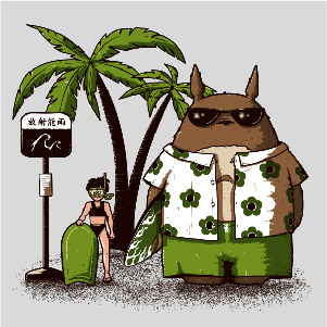 dessin t-shirt Totoro fait du surf geek original