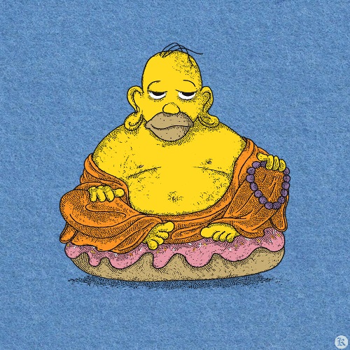 dessin t-shirt Bouddha Homer geek original